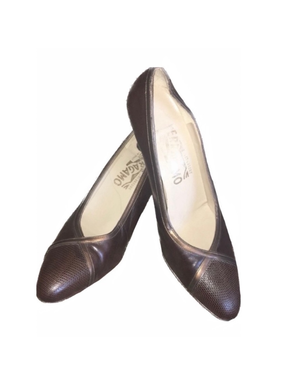 Vintage Salvatore Ferragamo Designer Brown Genuine Leather Textured Heels